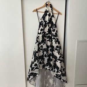 White and black halter dress, size medium